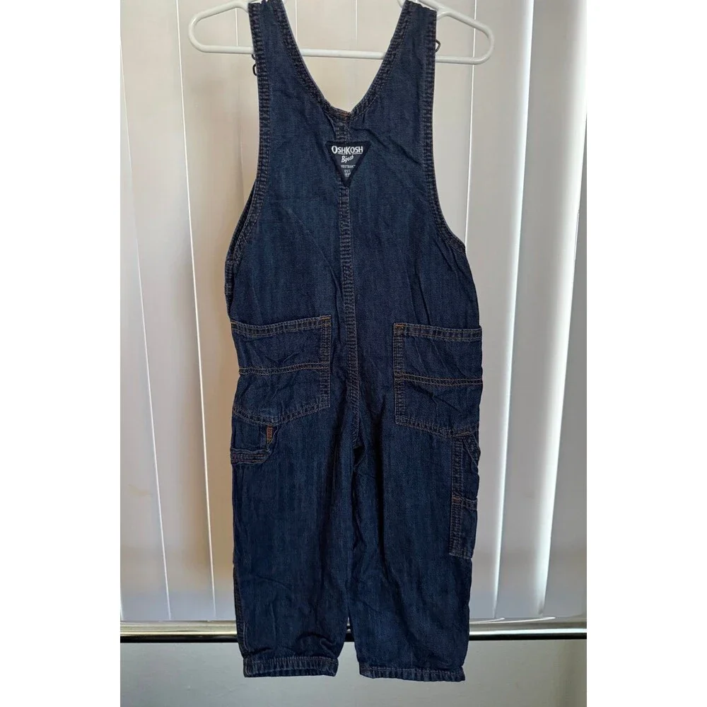 Kids OshKosh Bgosh Blue Denim Flannel Lined Buffalo Plaid Overalls Size 2T